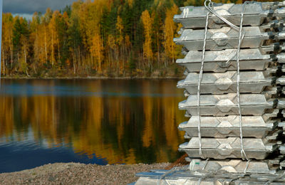 Reflection of trees in lake against sky