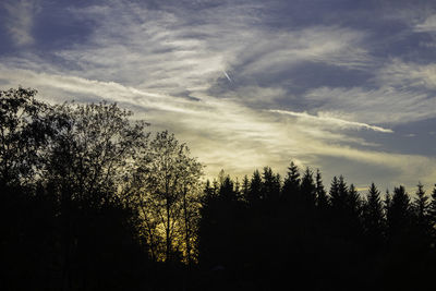 Low angle view of silhouette trees against sky during sunset