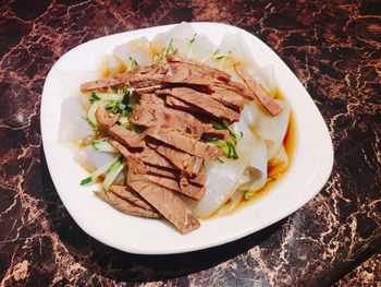 High angle view of meal served in plate