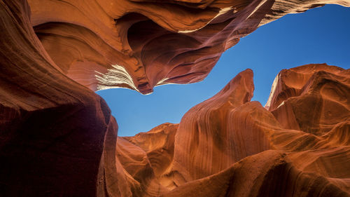 Low angle view of rock formation against sky