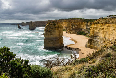 Coastline at port campbell national park during stormy weather