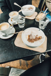 High angle view of coffee on table