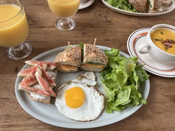 High angle view of food in plate on table