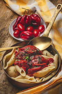 High angle view of food on table