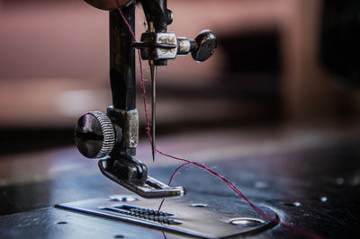 Close-up of sewing machine