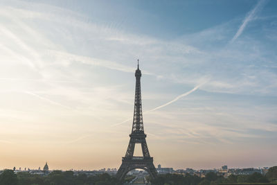 Low angle view of silhouette eiffel tower against sky during sunset