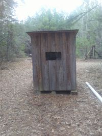 Wooden structure on field in forest