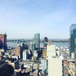 High angle view of cityscape against clear sky