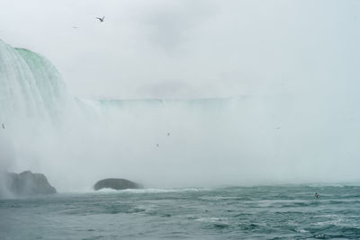 Scenic view of sea against sky during winter