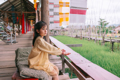 Girl travel to bantailue cafe nan province, thailand