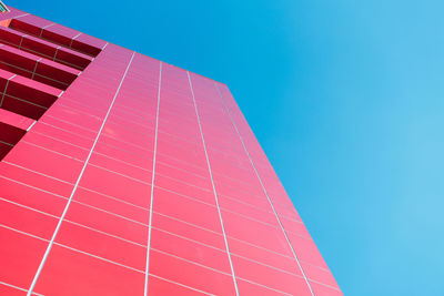 Low angle view of modern building against clear blue sky