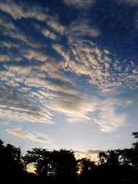 Low angle view of silhouette trees against sky at sunset