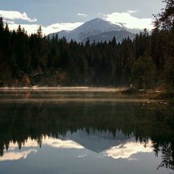 Scenic view of lake with mountains in background