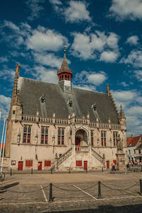 Gothic-style town hall building in damme. a charming country village in belgium.