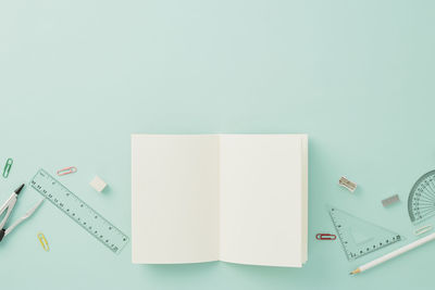 High angle view of pencils on white background
