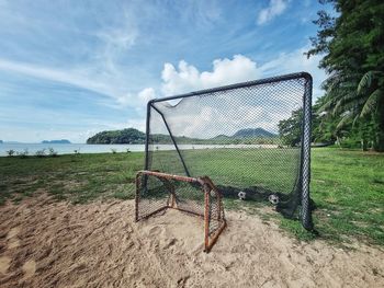 View of soccer field against sky