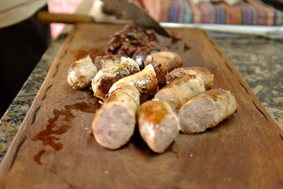 High angle view of bread on cutting board