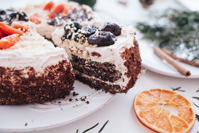 Close-up of dessert in plate on table