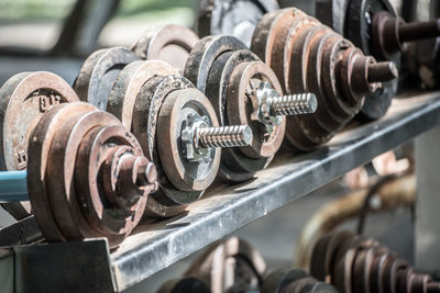 Close-up of rusty dumbbell