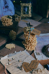 High angle view of christmas decoration on table