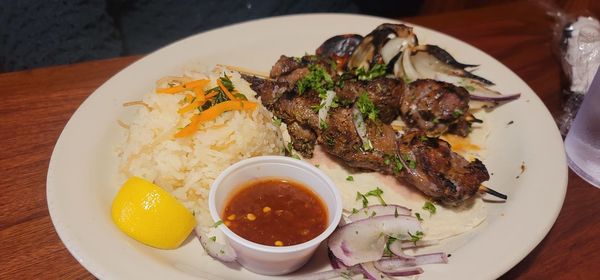 High angle view of meal served on table