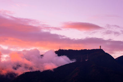 Scenic view of silhouette mountains against sky during sunset