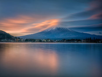 Scenic view of lake against sky during sunset