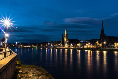 View of illuminated city at night