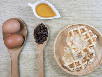 High angle view of breakfast on table