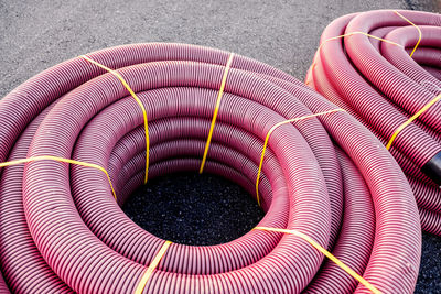 High angle view of pipe on road