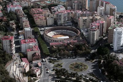 High angle view of buildings in city