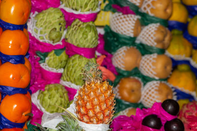 High angle view of fruits for sale in market