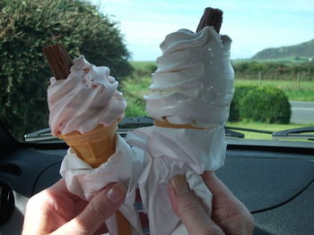 Close-up of woman holding ice cream