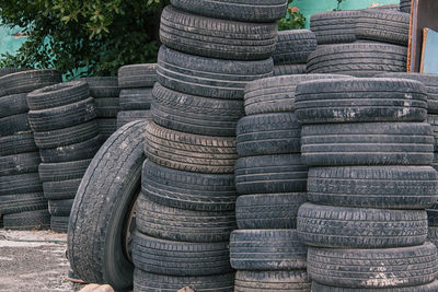 Stacked tires at warehouse