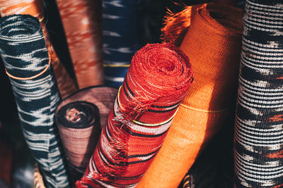 Full frame shot of textiles for sale in store