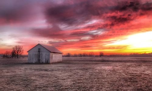 View of barn at sunset