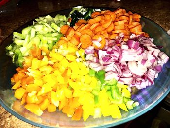 Close-up of multi colored vegetables in bowl