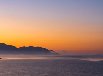 Scenic view of sea against clear sky during sunset