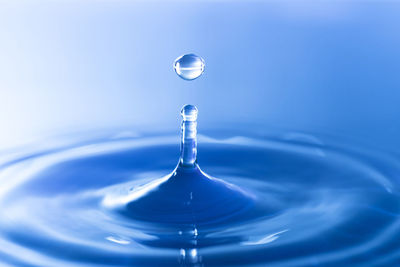 Close-up of drop falling on water