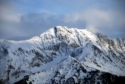 Scenic view of snowcapped mountains against sky