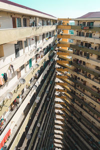 High angle view of modern buildings in city