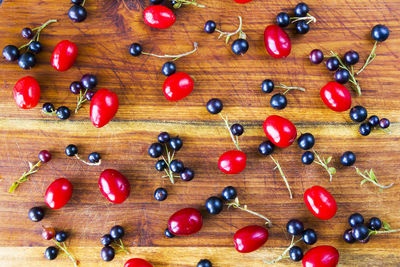 High angle view of berries on table