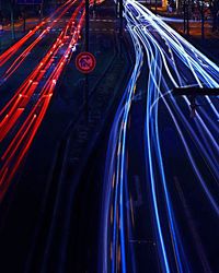 Light trails on road at night