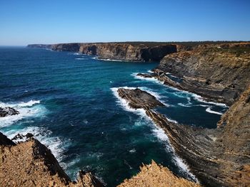 Scenic view of sea against clear sky