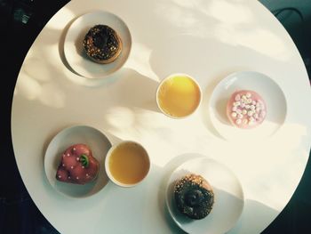 High angle view of breakfast on table