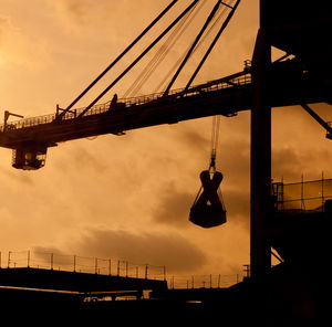 Silhouette of cranes at sunset