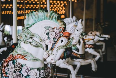 Close-up of carousel in amusement park ride