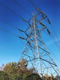 Low angle view of electricity pylon against sky