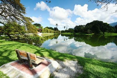 Scenic view of lake against sky