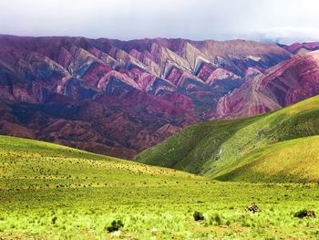 Scenic view of landscape and mountains against sky